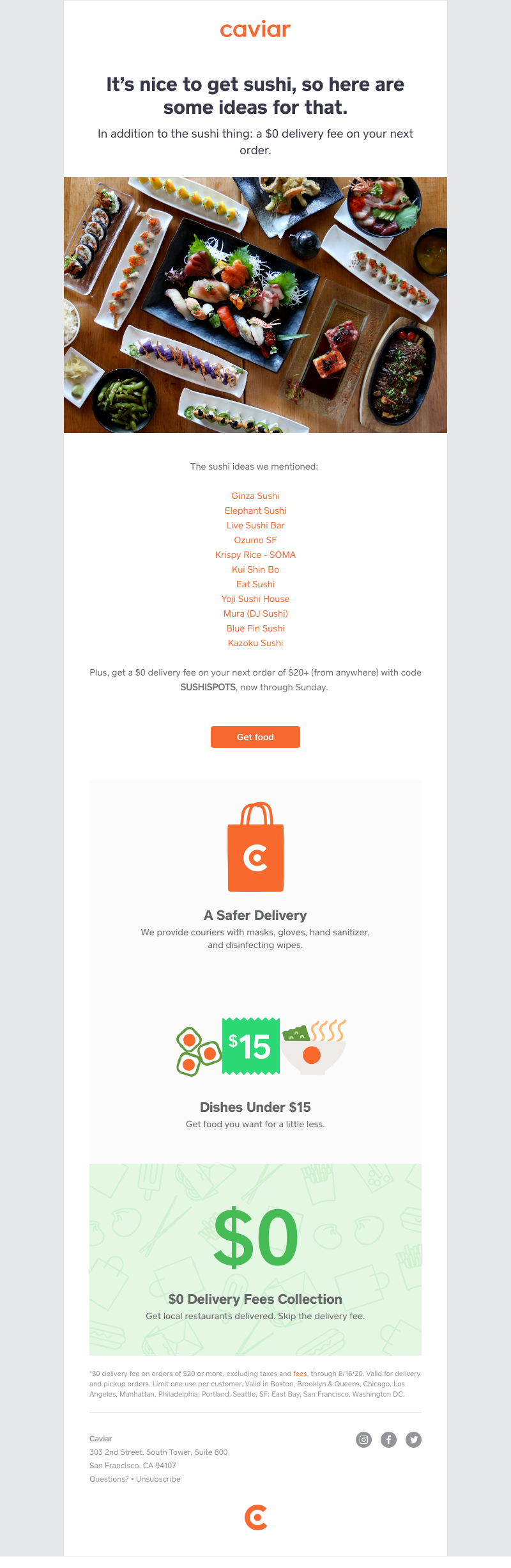  - Sushi recs ✔ $0 delivery fee ✔