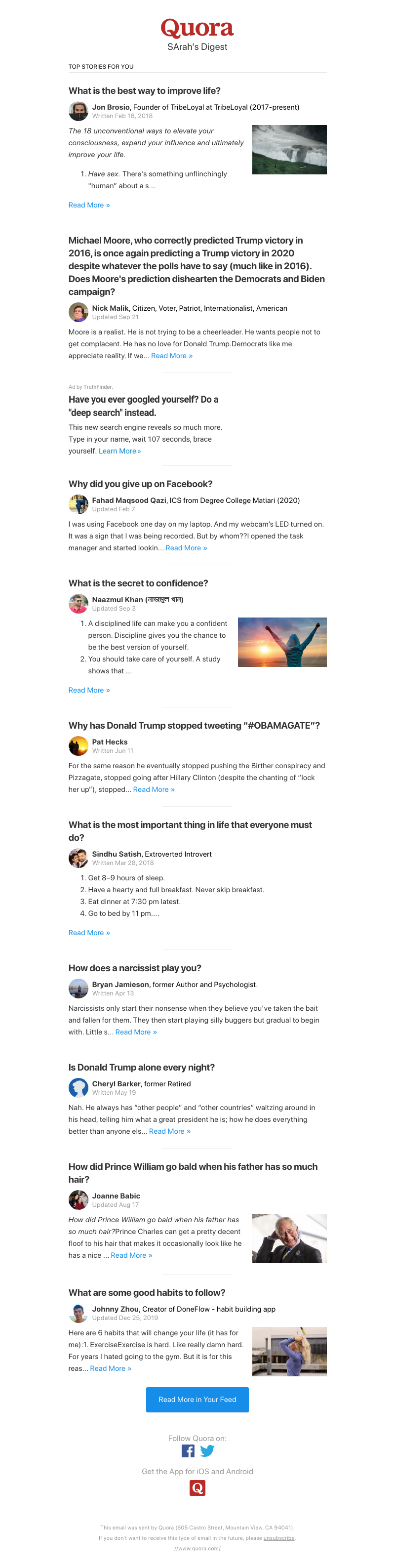 Quora - What is the best way to improve life?