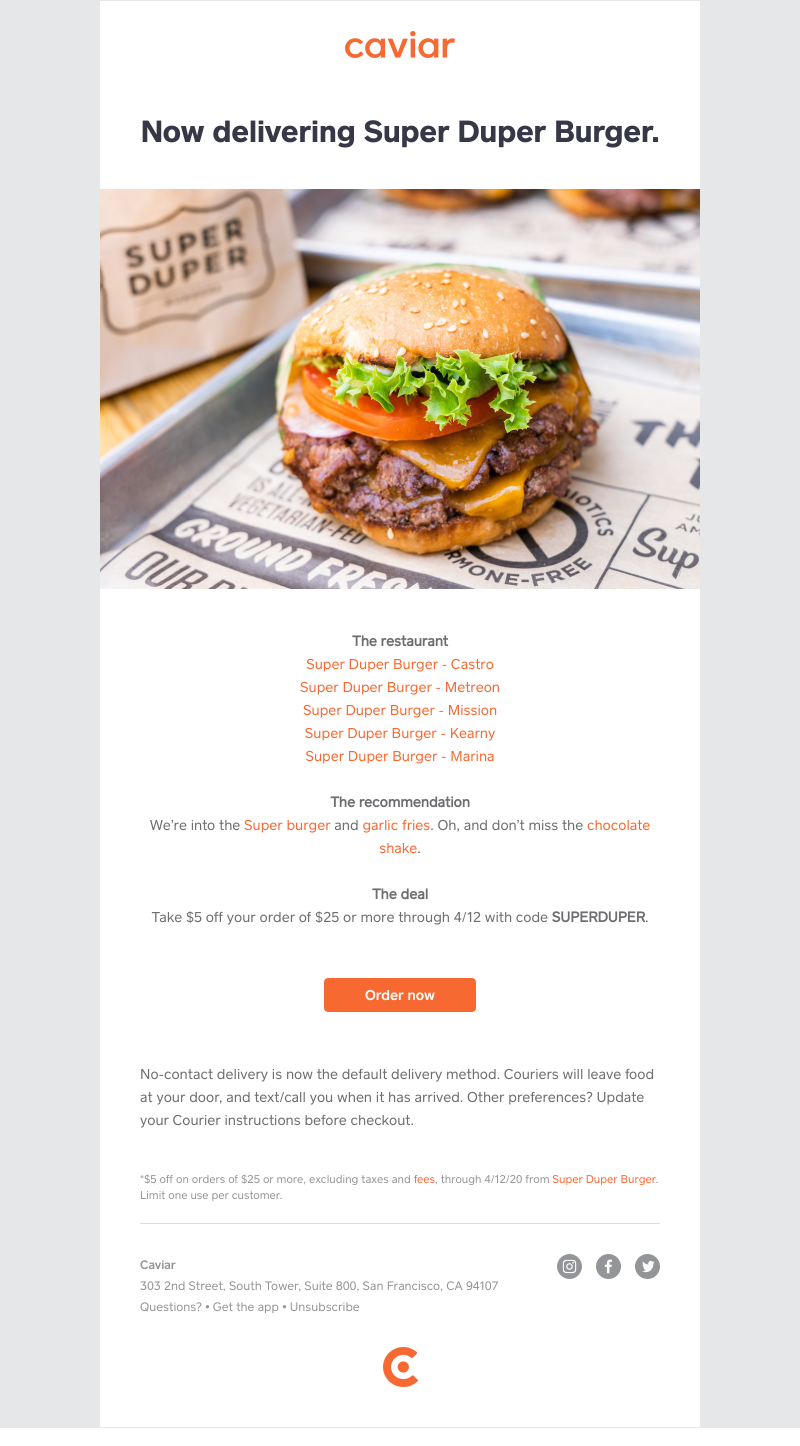  - Super Duper Burger is now on Caviar