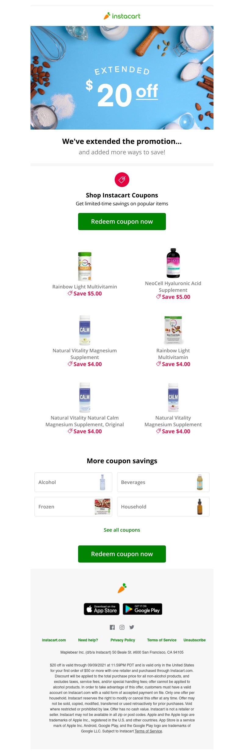 Instacart - 🎉 Extended for you: $20 off your first order