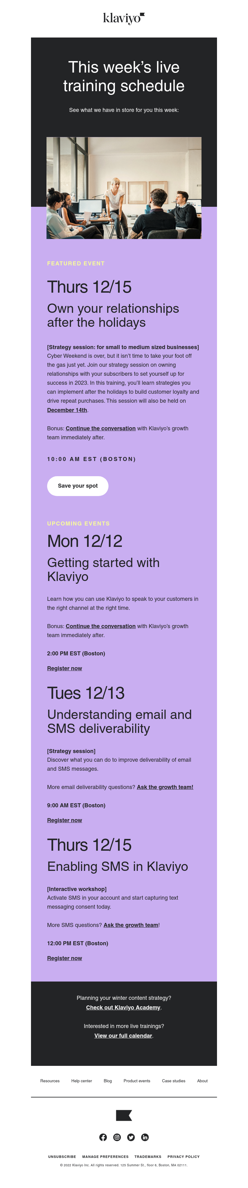 Klaviyo - Learn live with Klaviyo customer ed this week