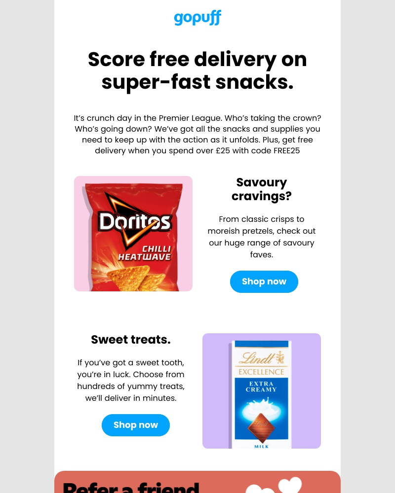 Gopuff - Celebrate the final day of the Premier League with free delivery.