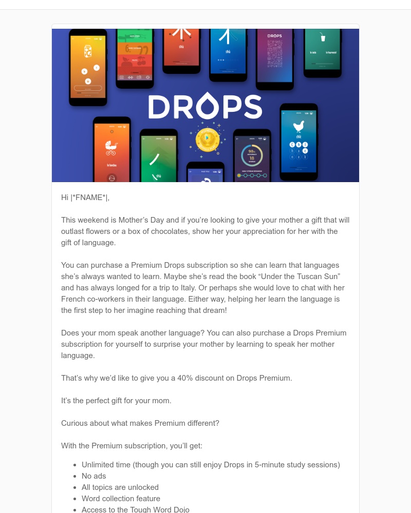 Drops - Celebrating mothers around the world