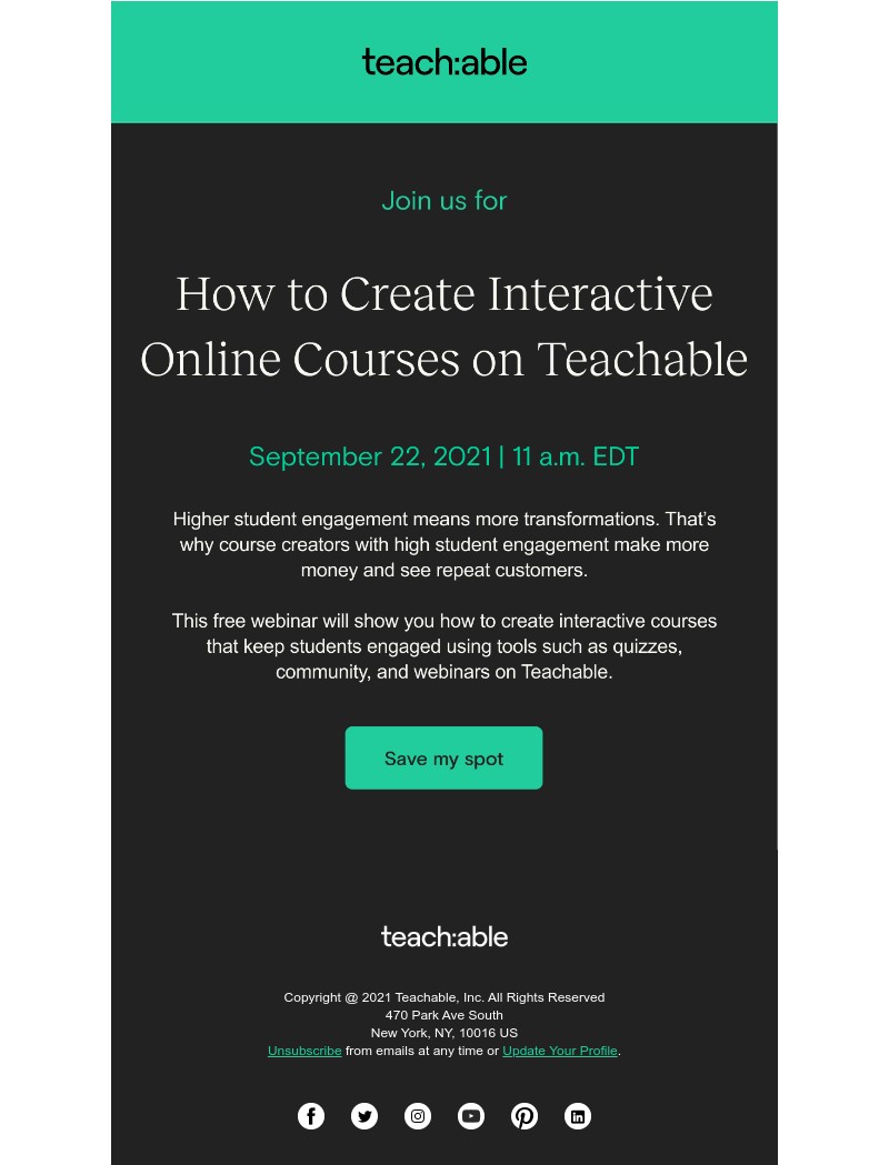Teachable - What makes interactive courses so engaging? Learn this and more in our free training.