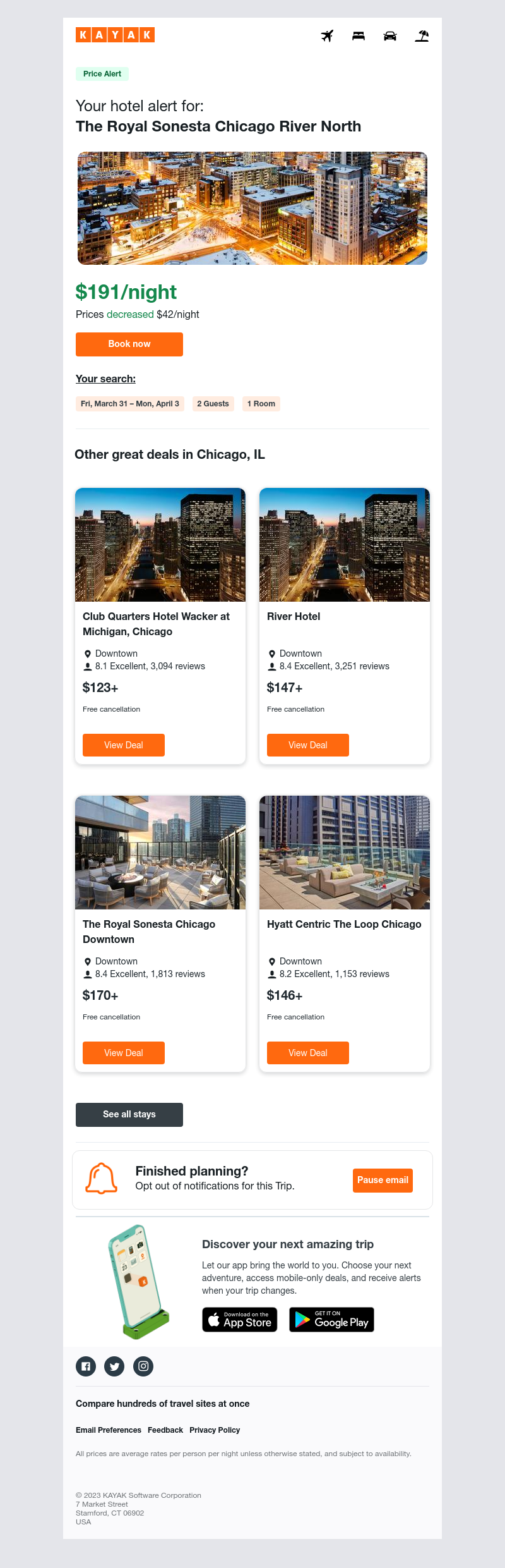 Kayak - Jackpot: Hotel prices dropped $42 in Chicago, IL!