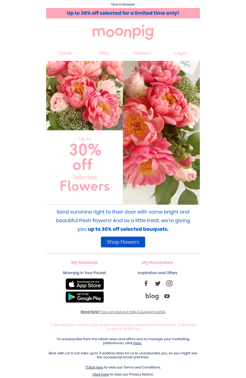 Moonpig - Up to 30% off selected flowers! 🌺🌸🌼