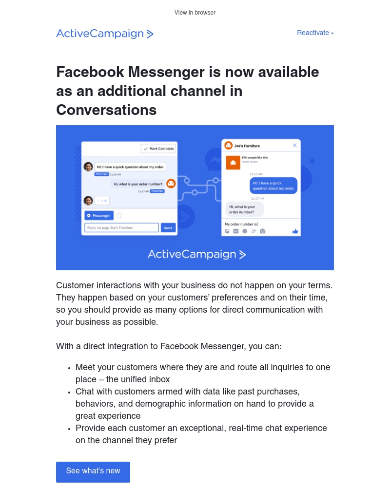  - Chat with customers in real-time and across channels with Facebook Messenger