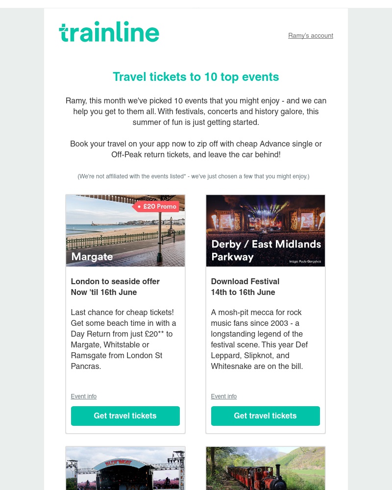 Trainline - ☀️ Cheap travel to 10 top June events ☀️