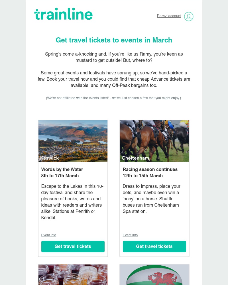 Trainline - Cheap travel to some mega March events