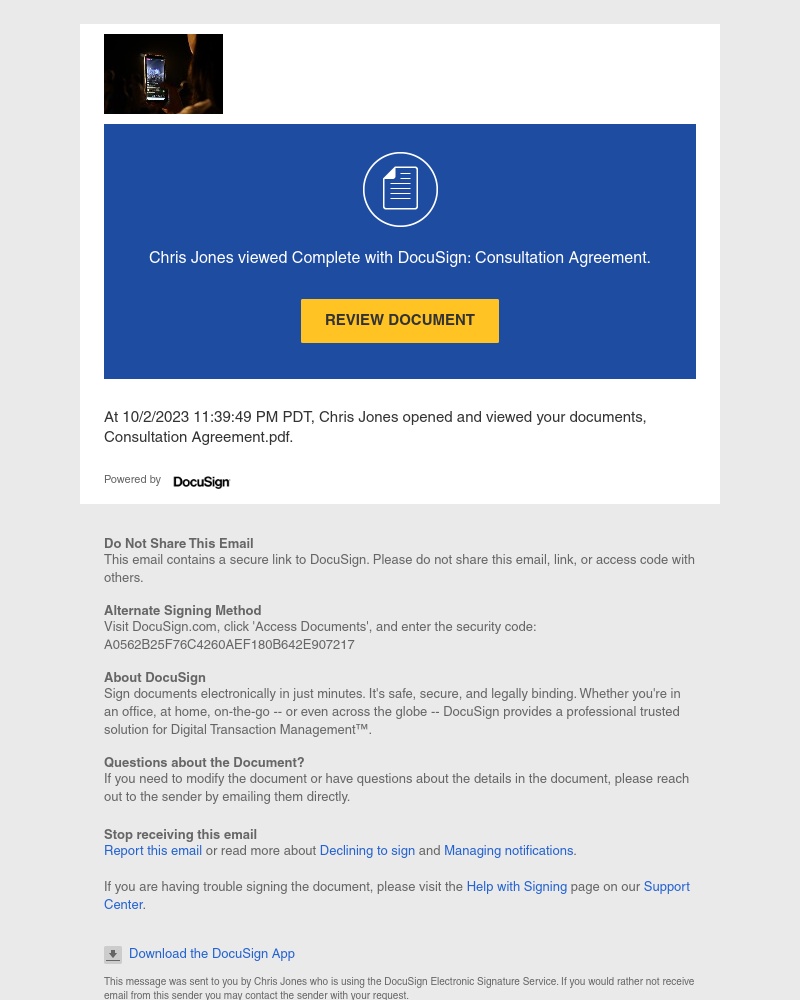  - Chris Jones viewed Complete with DocuSign: Consultation Agreement