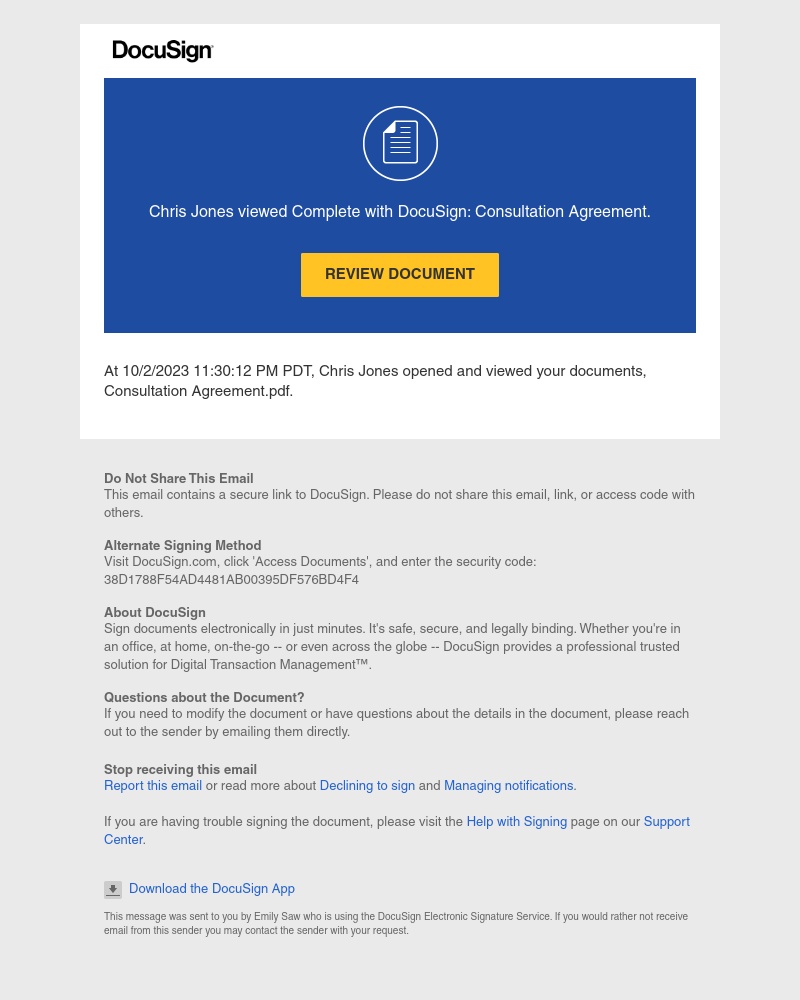  - Chris Jones viewed Complete with DocuSign: Consultation Agreement