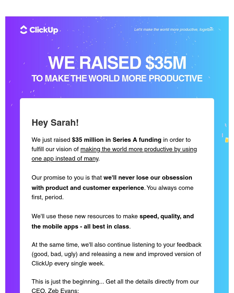 ClickUp - ClickUp Raises $35M to Make the World More Productive