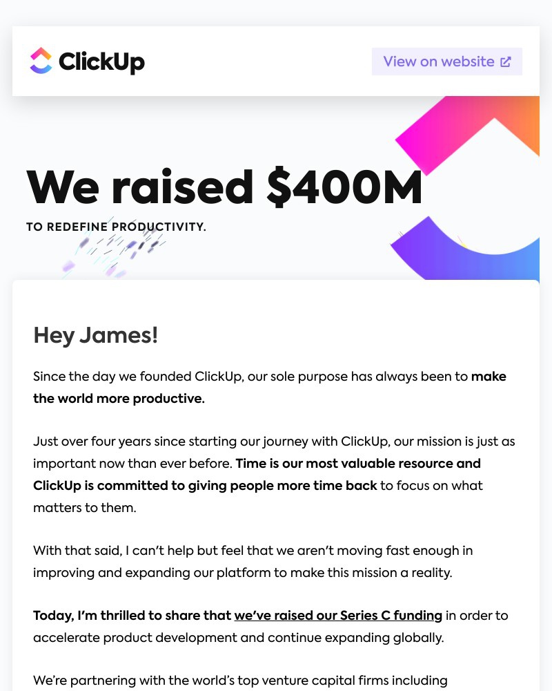 ClickUp - ClickUp Raises $400M to Redefine Productivity 🌏