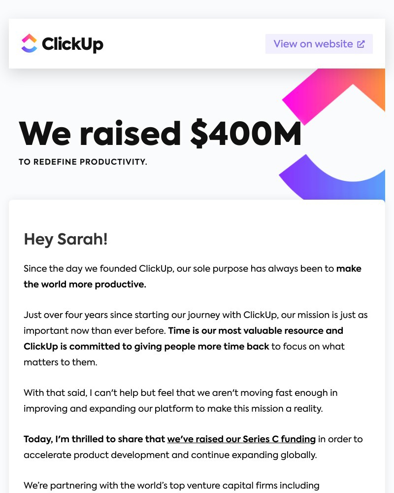 ClickUp - ClickUp Raises $400M to Redefine Productivity 🌏