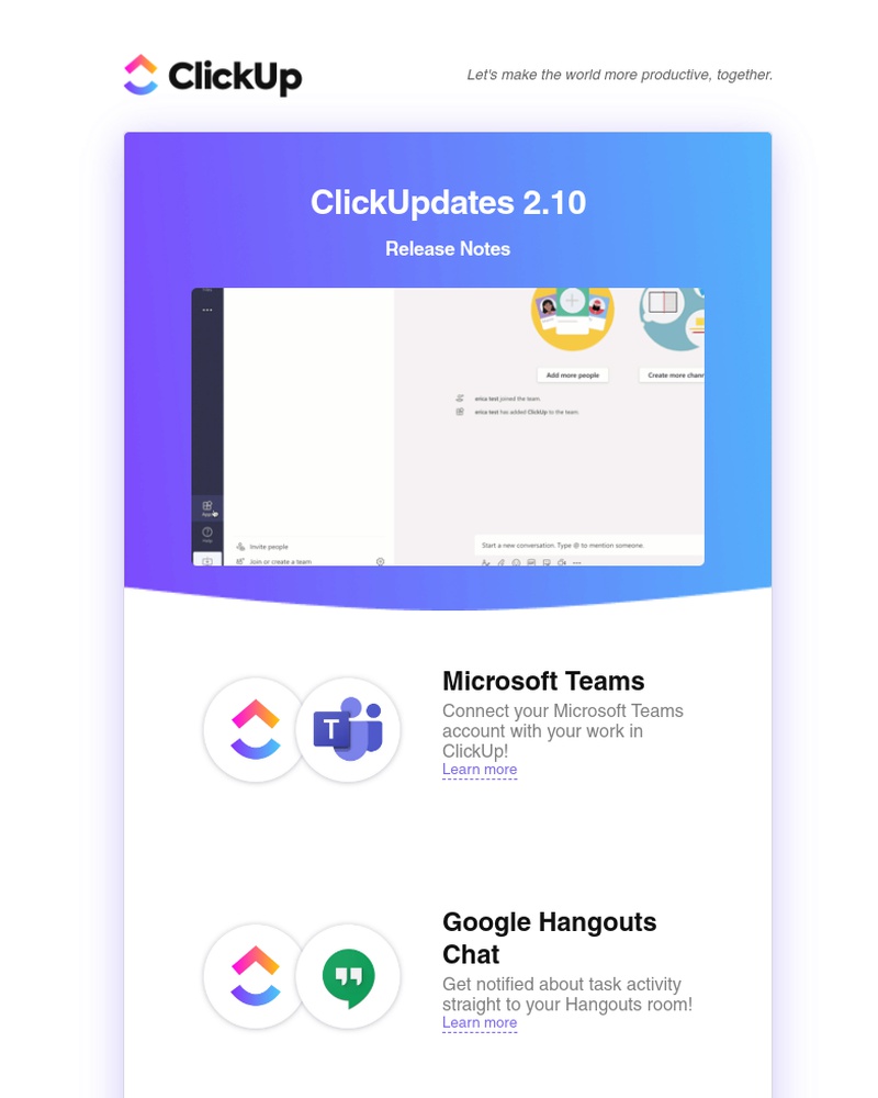 ClickUp - ClickUpdates 2.10: MS Teams, Google Hangouts, Desktop Notifications, & Send email to ClickUp from ANY email address! 🔥