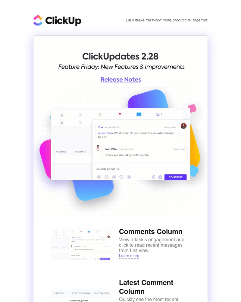ClickUp - ClickUpdates 2.28 🍀 Comment Columns, Bulk Merge Tasks, Search Statuses, and more! 