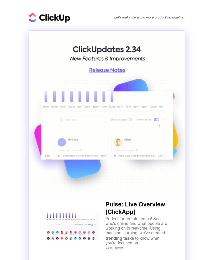 ClickUp - ClickUpdates 2.34 💜 Pulse: Live help for remote teams & more!