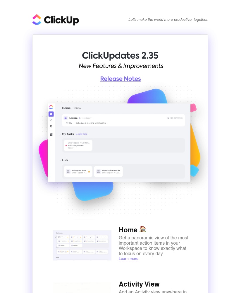 ClickUp - ClickUpdates 2.35 🏠 Home: Where the work that matters most lives!, Activity View, Share Templates with Anyone, and more! 