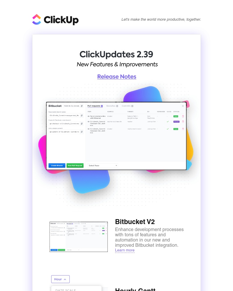 ClickUp - ClickUpdates 2.39 🌳 Bitbucket V2, Hourly Gantt Breakdown, Guests on Teams
