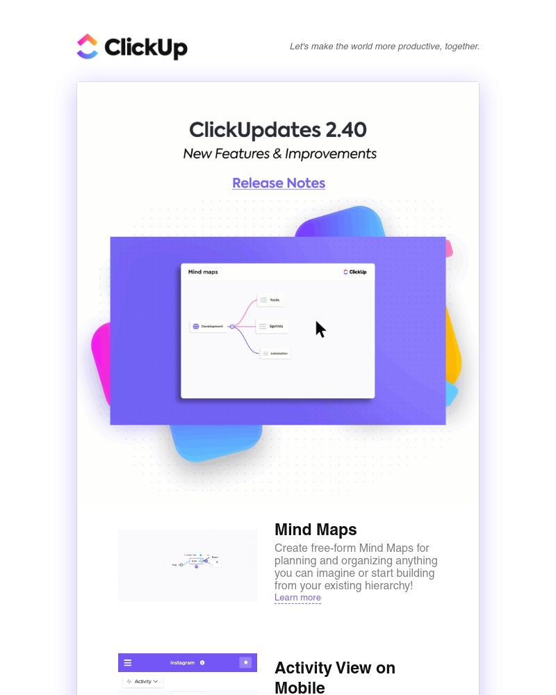 ClickUp - ClickUpdates 2.40 🗺 Mind Maps & Mobile Improvements!