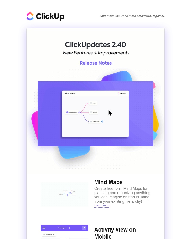 ClickUp - ClickUpdates 2.40 🗺 Mind Maps & Mobile Improvements!