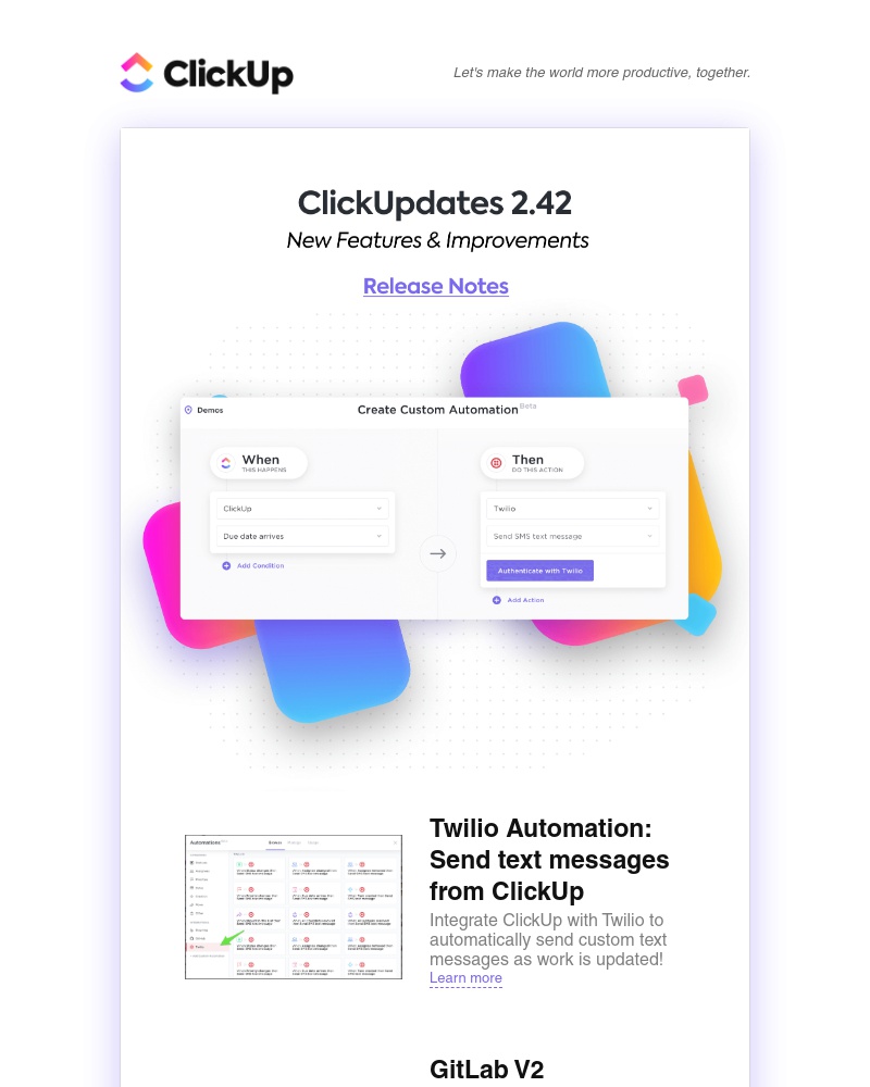 ClickUp - ClickUpdates 2.42 📞Twilio, Gitlab V2, & more updates!