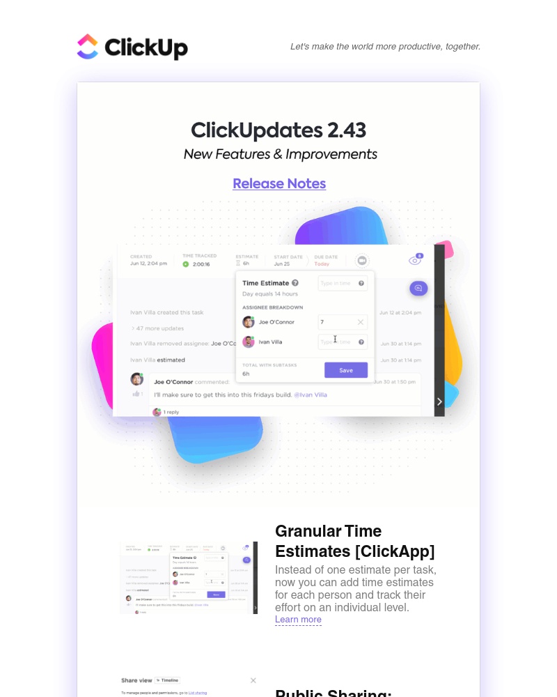 ClickUp - ClickUpdates 2.43 ⏱ Granular Time Estimates, Public Timeline, Custom Field Improvements, more!