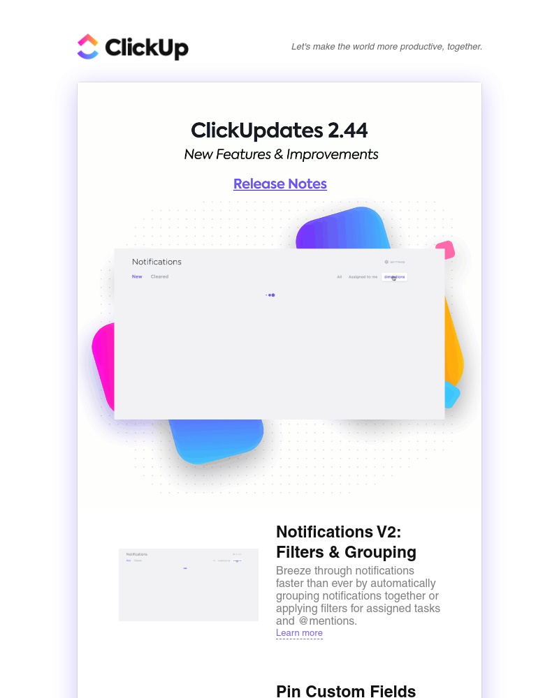 ClickUp - ClickUpdates 2.44 🔔 Notifications V2, Pin Custom Fields, and more!