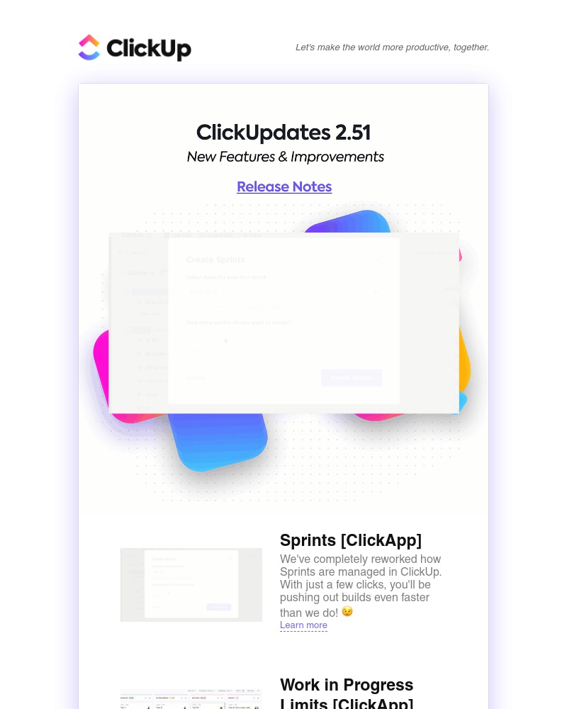 ClickUp - ClickUpdates 2.51 🏃‍♀️ Sprints, Work in Progress Limits, Miro Integration, and more! 