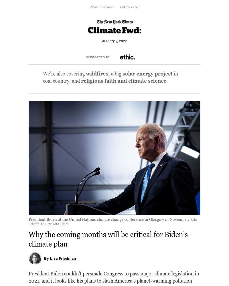 The New York Times - Climate Fwd: A critical time for Biden’s climate plan