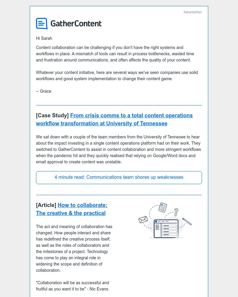 GatherContent - Collaboration 📑 Crisis comms to transformation ○ Not just a buzzword ○ eBook - bring people together