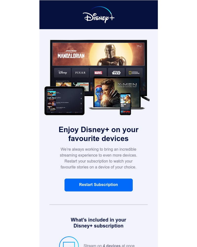 Disney+ - Come back and catch up.