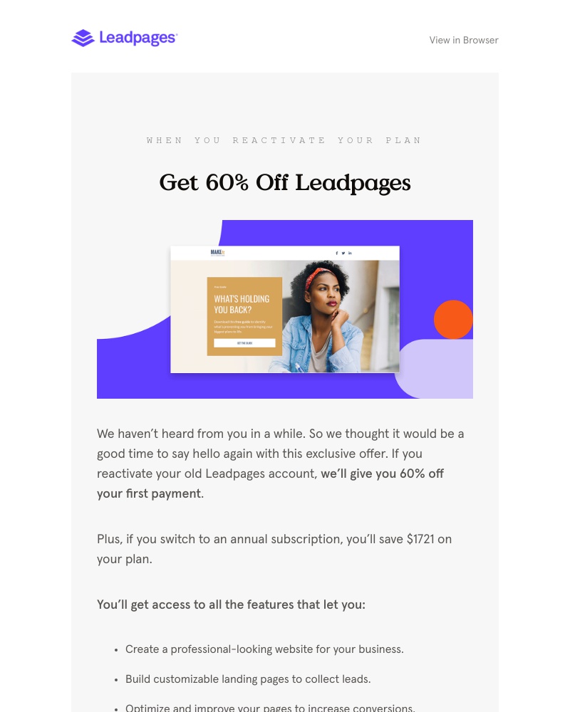 Leadpages - Come back and get 60% off your old plan