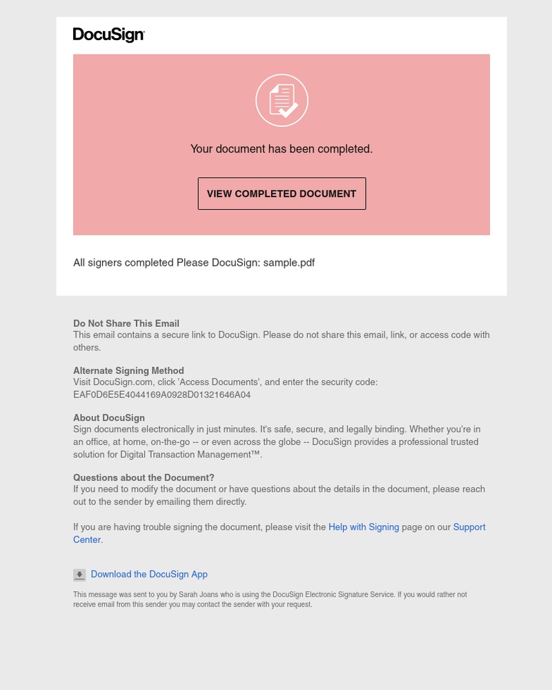DocuSign - Completed: Please DocuSign: sample.pdf