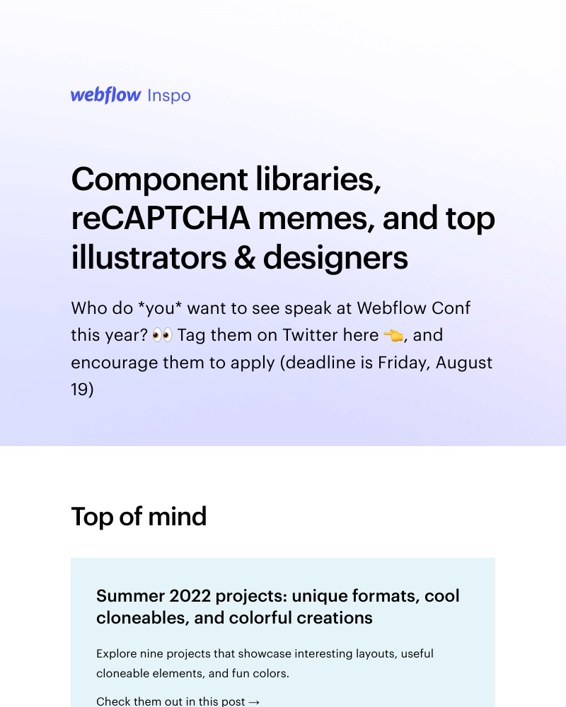 Webflow - Component libraries, reCAPTCHA memes, and top illustrators & designers 👩‍🎨