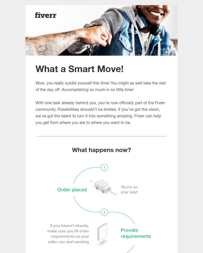 Fiverr - Congrats on your first order!
