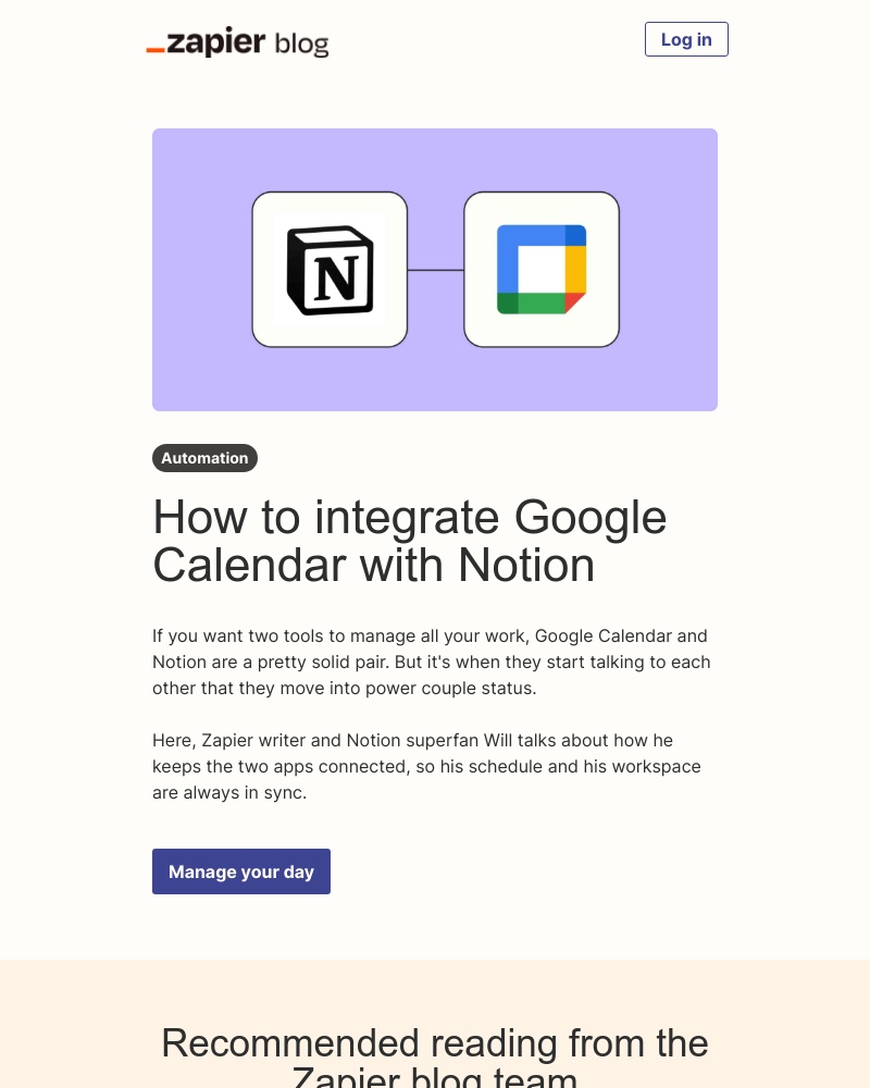 Zapier - Connect Google calendar to Notion