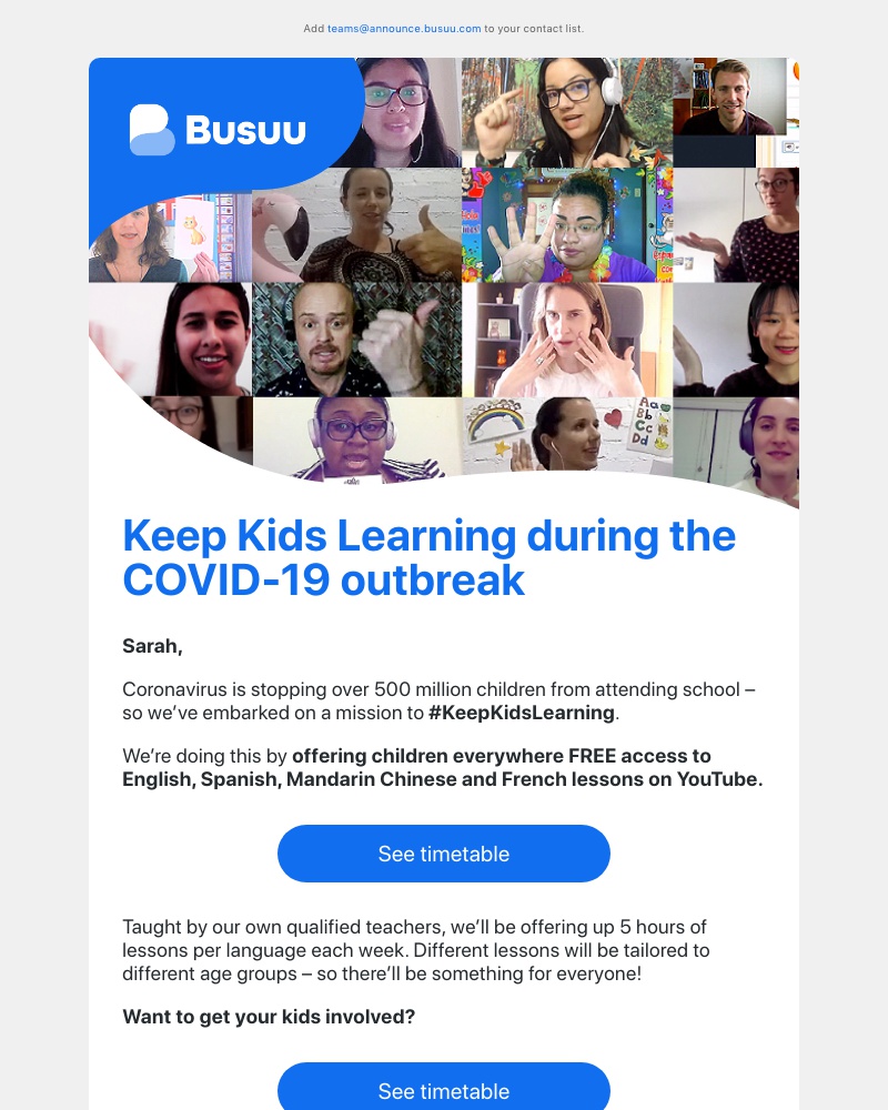 Busuu - COVID-19 put school on pause? Watch free kids’ language lessons       