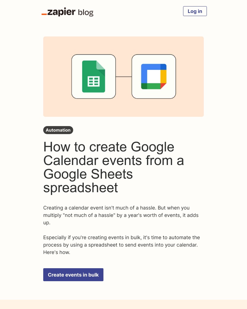 Zapier - Create calendar events from a spreadsheet