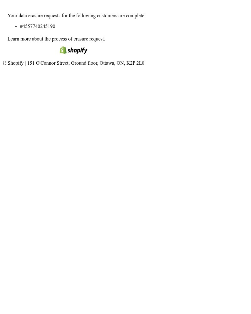 Shopify - Customer erasure request completed