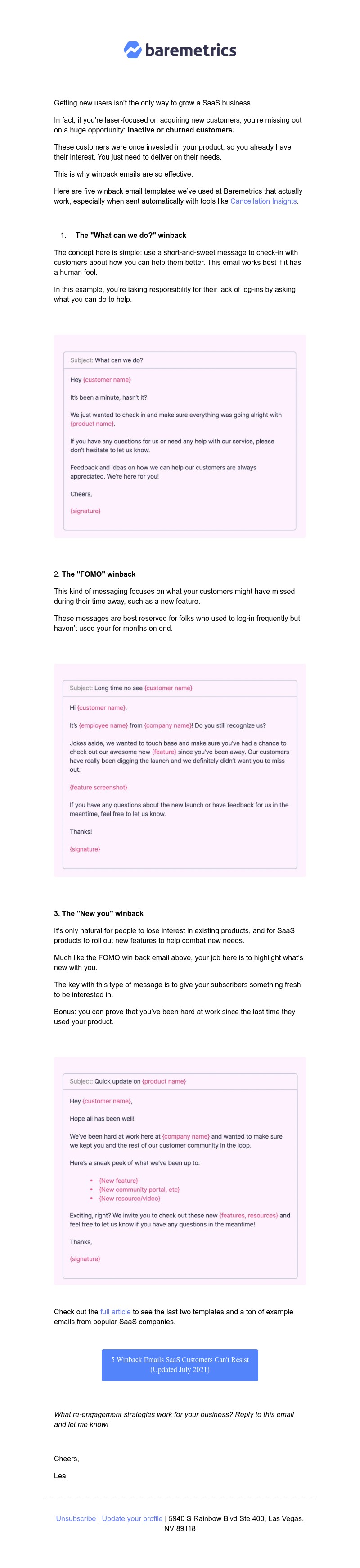 Baremetrics - The 5 best winback emails to grow your SaaS business