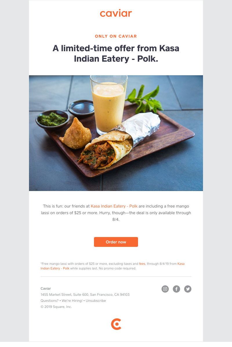  - Open for a free mango lassi from Kasa Indian Eatery