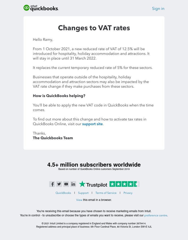 QuickBooks - VAT rates are changing. QuickBooks will be ready.