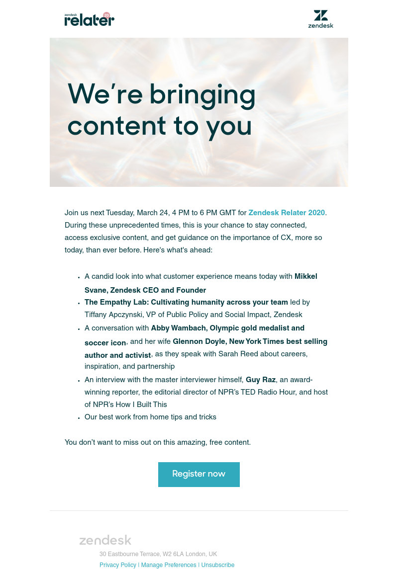 Zendesk - Reminder to register for Relater