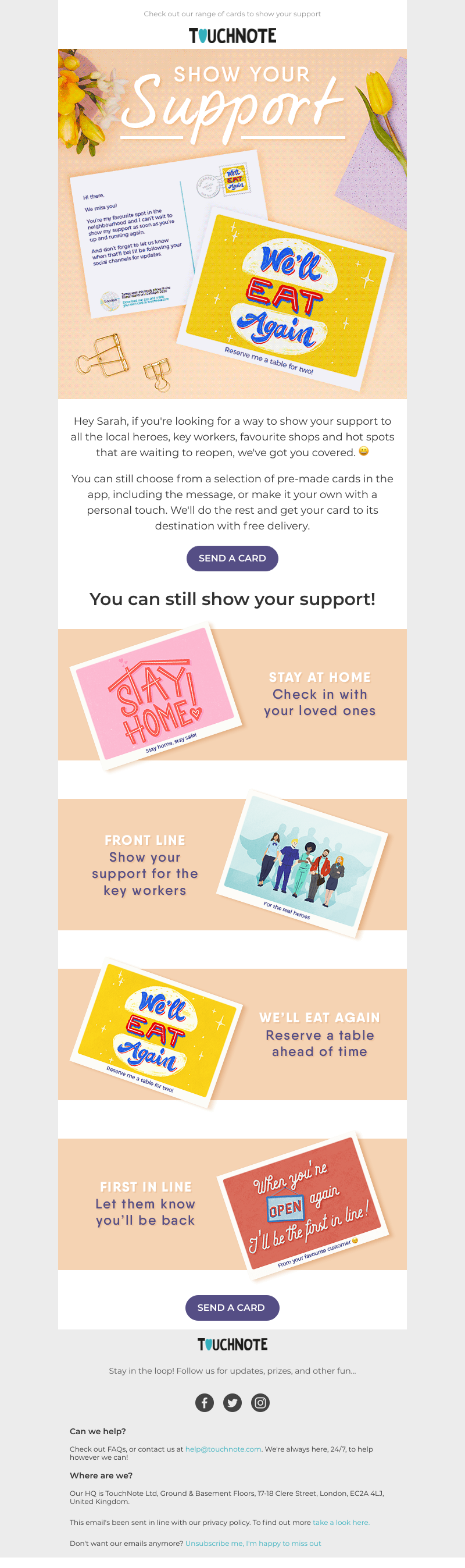 TouchNote -  Sarah, show your support and send a card to key workers 💌 