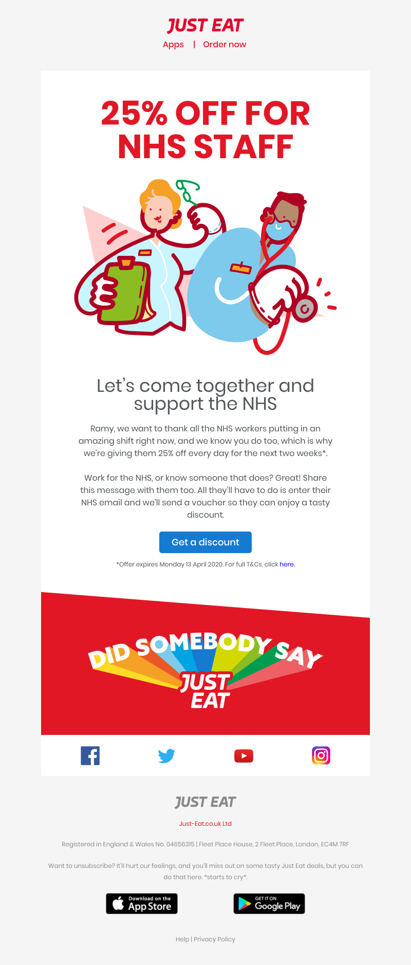 Just Eat - Our way of saying thank you to the NHS