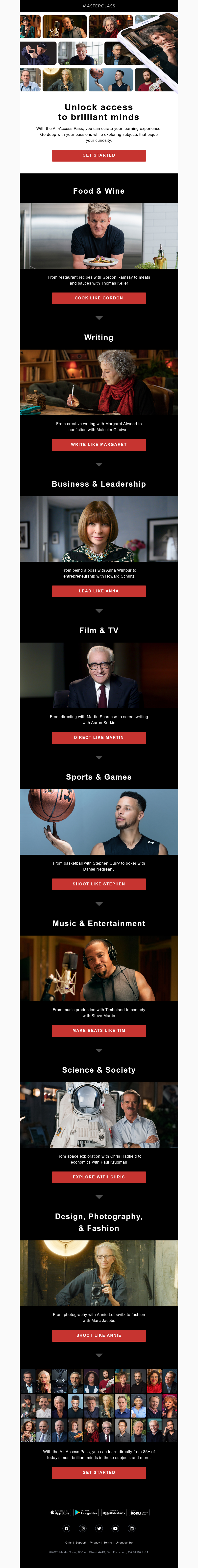  - Learn from the world's best in cooking, writing, acting, and more