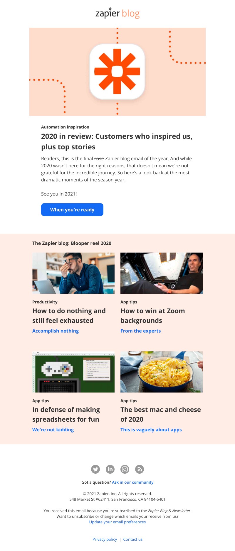 Zapier - 2020 in review: Customers who inspired us, plus top stories