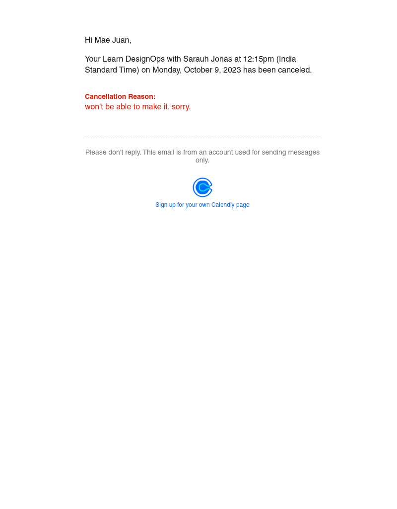 Calendly - Canceled: Learn DesignOps with Sarauh Jonas on Monday, October 9, 2023