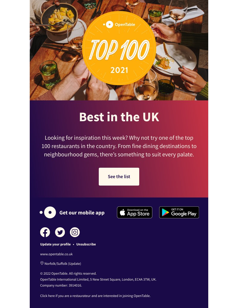 OpenTable - Pick a top 100 restaurant